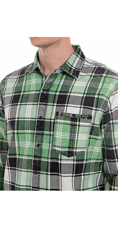 コットンツイルグリーンチェックシャツ｜REPLAY リプレイ公式通販サイト